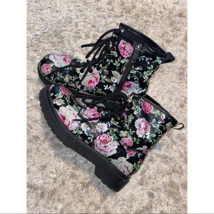 Floral Lace-up Front Combat Boots